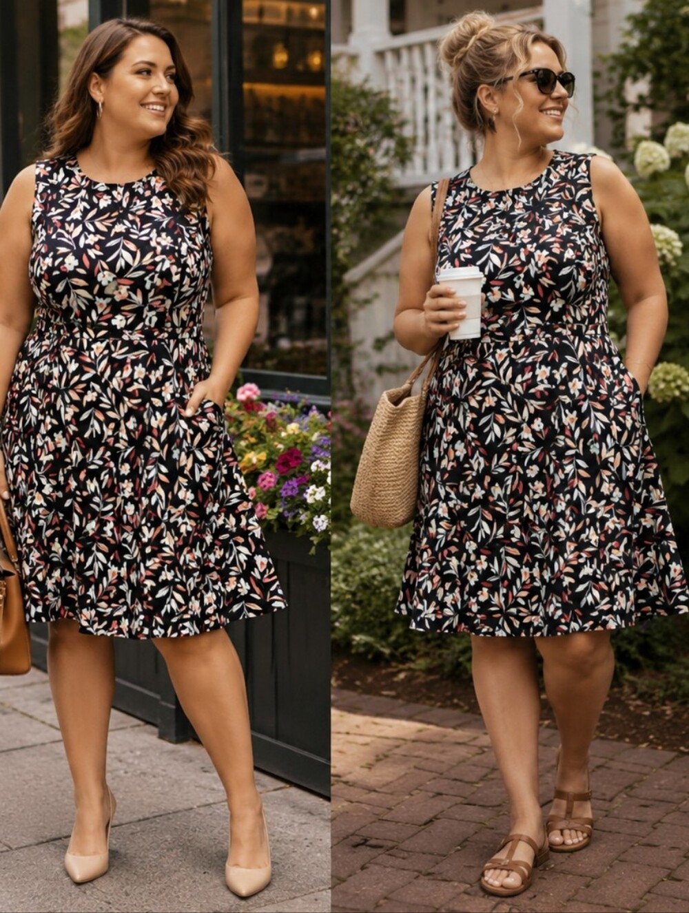 Talbots Sleeveless Black Floral A-Line Dress